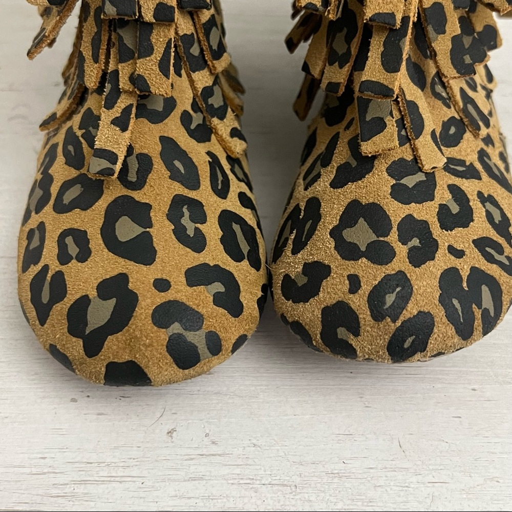 Monkey Feet Leather Fringe Minky Lined Mocassin Bootie Toddler 9-10 - Picture 3 of 16